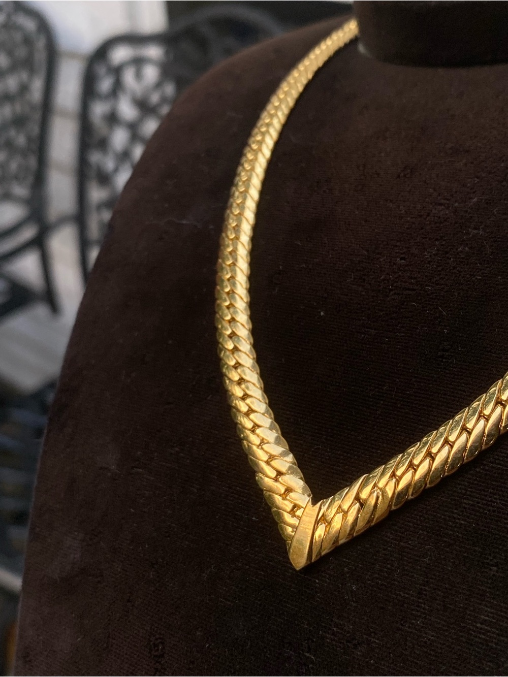 Joan Rivers Gold tone Herringbone Chevron Necklace with Distinctive V drop - Picture 7 of 10